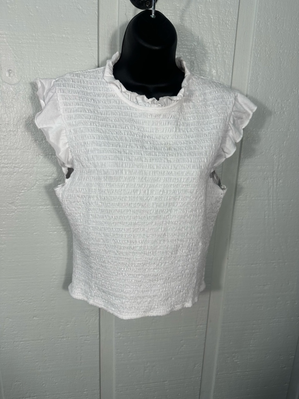 French Connection White Smocked Crop Top Size Large EUC